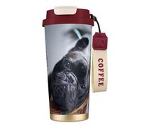 YXDVPALNE Bouledogue français Mall Chiens noirs Animaux de compagnie,Tasse à café isotherme en acier inoxydable 316 avec cordon, 500 ml, idéale pour les voyages en voiture