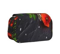 YXDVPALNE Bouquet de Coquelicots Rouges Trousse à Crayons Portable à Double Coque avec Fermeture éclair