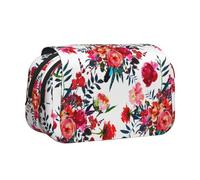 YXDVPALNE Bouquets Floraux Chics et Lumineux, Rouge et Bleu Marine Trousse à Crayons Portable à Double Coque avec Fermeture éclair