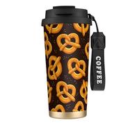 YXDVPALNE Bretzel de dessin animé,Tasse à café isotherme en acier inoxydable 316 avec cordon, 500 ml, idéale pour les voyages en voiture