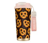 YXDVPALNE Bretzel de dessin animé,Tasse à café isotherme en acier inoxydable 316 avec cordon, 500 ml, idéale pour les voyages en voiture