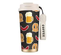 YXDVPALNE Bretzel et bière,Tasse à café isotherme en acier inoxydable 316 avec cordon, 500 ml, idéale pour les voyages en voiture