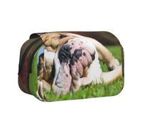 YXDVPALNE Bulldogs Anglais Chiens fatigués Animaux de Compagnie sur la pelouse Anglais Trousse à Crayons Portable à Double Coque avec Fermeture éclair