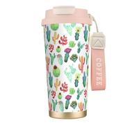 YXDVPALNE Cactus succulents à l'aquarelle,Tasse à café isotherme en acier inoxydable 316 avec cordon, 500 ml, idéale pour les voyages en voiture