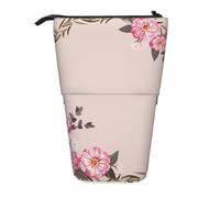 YXDVPALNE Cadre Rond Floral avec de Jolies Fleurs de Zinnia,Trousse à Crayons télescopique, Porte-Crayons avec Pochette à Crayons zippée