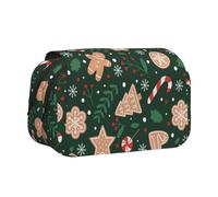 YXDVPALNE Canne à Sucre de Noël en Pain d'épices sur Fond Vert Trousse à Crayons Portable à Double Coque avec Fermeture éclair