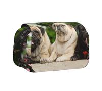 YXDVPALNE Carlin Amitié Bokeh Chiens Animaux Amis Carlin Trousse à Crayons Portable à Double Coque avec Fermeture éclair