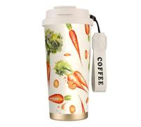 YXDVPALNE Carottes dessinées à la main à l'aquarelle,Tasse à café isotherme en acier inoxydable 316 avec cordon, 500 ml, idéale pour les voyages en voiture