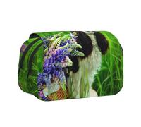 YXDVPALNE Cavalier King Charles Spaniel Chien Fleurs de Lupin Trousse à Crayons Portable à Double Coque avec Fermeture éclair