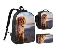 YXDVPALNE Cavalier King Charles Spaniel Coast Pets Chiens,Ensemble de 3 sacs à dos, sac à lunch et trousse pour étudiant