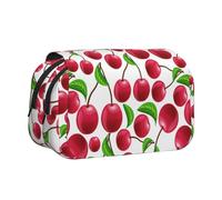 YXDVPALNE Cerises Rouges imprimées Trousse à Crayons Portable à Double Coque avec Fermeture éclair