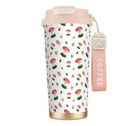 YXDVPALNE Champignons rouges d'automne,Tasse à café isotherme en acier inoxydable 316 avec cordon, 500 ml, idéale pour les voyages en voiture