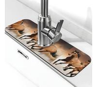 YXDVPALNE Cheval Courant Animal Sauvage,Tapis de Protection Anti-éclaboussures pour Robinet de Cuisine et comptoir de Salle de Bain, Ventouse, 38 x 14 cm