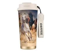 YXDVPALNE Cheval sauvage courant contre une tempête de sable,Tasse à café isotherme en acier inoxydable 316 avec cordon, 500 ml, idéale pour les voyages en voiture
