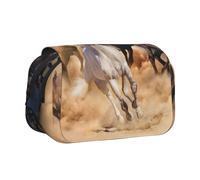 YXDVPALNE Cheval Sauvage Courant Contre Une tempête de Sable Trousse à Crayons Portable à Double Coque avec Fermeture éclair