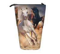 YXDVPALNE Cheval Sauvage Courant Contre Une tempête de Sable,Trousse à Crayons télescopique, Porte-Crayons avec Pochette à Crayons zippée