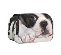 YXDVPALNE Chien Boston Terrier Trousse à Crayons Portable à Double Coque avec Fermeture éclair