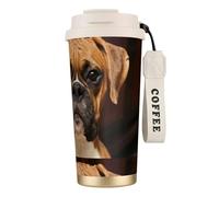YXDVPALNE Chien Boxer,Tasse à café isotherme en acier inoxydable 316 avec cordon, 500 ml, idéale pour les voyages en voiture