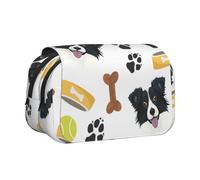 YXDVPALNE Chien Souriant Border Collie Trousse à Crayons Portable à Double Coque avec Fermeture éclair