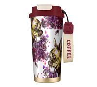 YXDVPALNE Chihuahua et Rose,Tasse à café isotherme en acier inoxydable 316 avec cordon, 500 ml, idéale pour les voyages en voiture