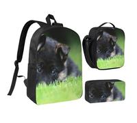 YXDVPALNE Chiot berger allemand Animaux de compagnie Pelouse Bokeh Chiens,Ensemble de 3 sacs à dos, sac à lunch et trousse pour étudiant