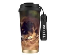 YXDVPALNE Chiot Border Collie Bokeh Brown Border Collie,Tasse à café isotherme en acier inoxydable 316 avec cordon, 500 ml, idéale pour les voyages en voiture