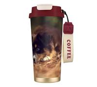 YXDVPALNE Chiot Border Collie Bokeh Brown Border Collie,Tasse à café isotherme en acier inoxydable 316 avec cordon, 500 ml, idéale pour les voyages en voiture