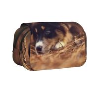 YXDVPALNE Chiot Border Collie Bokeh Brown Border Collie Trousse à Crayons Portable à Double Coque avec Fermeture éclair