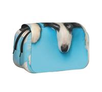 YXDVPALNE Chiot drôle Border Collie sur Fond Bleu Trousse à Crayons Portable à Double Coque avec Fermeture éclair