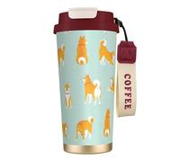 YXDVPALNE Chiot Shiba Inu mignon,Tasse à café isotherme en acier inoxydable 316 avec cordon, 500 ml, idéale pour les voyages en voiture