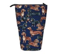 YXDVPALNE Chiot Teckel,Trousse à Crayons télescopique, Porte-Crayons avec Pochette à Crayons zippée