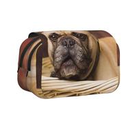 YXDVPALNE Chiots bouledogues français Mall Brown Little Dogs Trousse à Crayons Portable à Double Coque avec Fermeture éclair