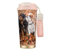 YXDVPALNE Chiots Cavalier King Charles Spaniel d'automne,Tasse à café isotherme en acier inoxydable 316 avec cordon, 500 ml, idéale pour les voyages en voiture