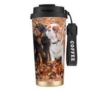 YXDVPALNE Chiots Cavalier King Charles Spaniel d'automne,Tasse à café isotherme en acier inoxydable 316 avec cordon, 500 ml, idéale pour les voyages en voiture