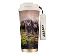 YXDVPALNE Chiots Labrador Brown Little Puppies Famille,Tasse à café isotherme en acier inoxydable 316 avec cordon, 500 ml, idéale pour les voyages en voiture