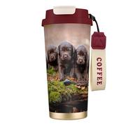 YXDVPALNE Chiots Labrador Brown Little Puppies Famille,Tasse à café isotherme en acier inoxydable 316 avec cordon, 500 ml, idéale pour les voyages en voiture