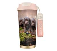 YXDVPALNE Chiots Labrador Brown Little Puppies Famille,Tasse à café isotherme en acier inoxydable 316 avec cordon, 500 ml, idéale pour les voyages en voiture