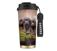 YXDVPALNE Chiots Labrador Brown Little Puppies Famille,Tasse à café isotherme en acier inoxydable 316 avec cordon, 500 ml, idéale pour les voyages en voiture