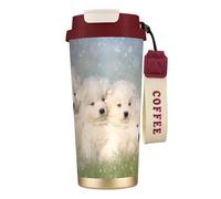 YXDVPALNE Chiots Samoyèdes Chiens Blancs Famille Petit Samoyède,Tasse à café isotherme en acier inoxydable 316 avec cordon, 500 ml, idéale pour les voyages en voiture