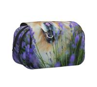 YXDVPALNE Chow-Chow Doux Duveteux Brun Chiens Violet Sauvage Trousse à Crayons Portable à Double Coque avec Fermeture éclair
