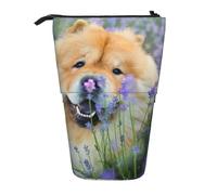 YXDVPALNE Chow-Chow Doux Duveteux Brun Chiens Violet Sauvage,Trousse à Crayons télescopique, Porte-Crayons avec Pochette à Crayons zippée