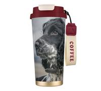 YXDVPALNE Cocker Spaniel anglais à grandes oreilles bouclées, noir,Tasse à café isotherme en acier inoxydable 316 avec cordon, 500 ml, idéale pour les voyages en voiture