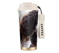 YXDVPALNE Cocker Spaniel anglais, chiens bouclés blancs brunâtres,Tasse à café isotherme en acier inoxydable 316 avec cordon, 500 ml, idéale pour les voyages en voiture