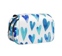 YXDVPALNE Coeur Bleu élégant Romantique Unique Trousse à Crayons Portable à Double Coque avec Fermeture éclair