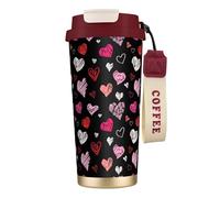 YXDVPALNE Coeurs Coeurs roses et rouges,Tasse à café isotherme en acier inoxydable 316 avec cordon, 500 ml, idéale pour les voyages en voiture