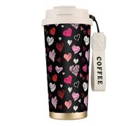 YXDVPALNE Coeurs Coeurs roses et rouges,Tasse à café isotherme en acier inoxydable 316 avec cordon, 500 ml, idéale pour les voyages en voiture