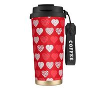 YXDVPALNE Coeurs rouges et blancs et amour,Tasse à café isotherme en acier inoxydable 316 avec cordon, 500 ml, idéale pour les voyages en voiture
