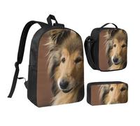 YXDVPALNE Colley à poil long, chiens Lassie, gros chiens duveteux, animaux de compagnie,Ensemble de 3 sacs à dos, sac à lunch et trousse pour étudiant