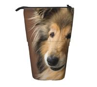 YXDVPALNE Colley à Poil Long, Chiens Lassie, Gros Chiens Duveteux, Animaux de Compagnie,Trousse à Crayons télescopique, Porte-Crayons avec Pochette à Crayons zippée