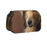 YXDVPALNE Colley à Poil Long, Chiens Lassie, Gros Chiens Duveteux, Animaux de Compagnie Trousse à Crayons Portable à Double Coque avec Fermeture éclair